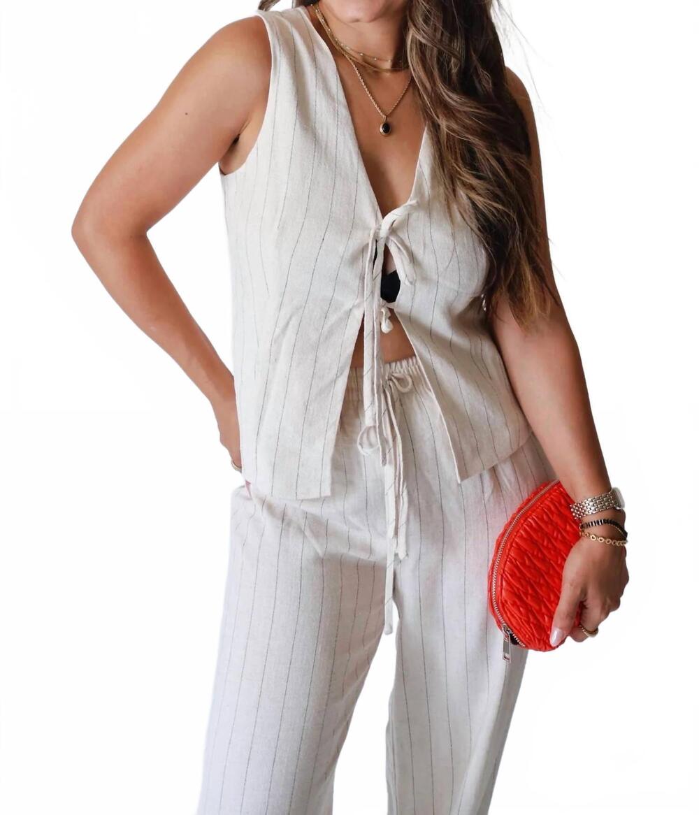 NEW BLU PEPPER pinstriped linen vest in oatmeal